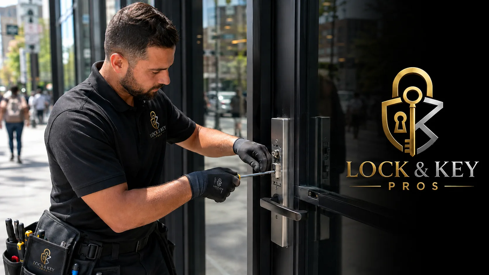 Commercial locksmith servicing storefront door hardware