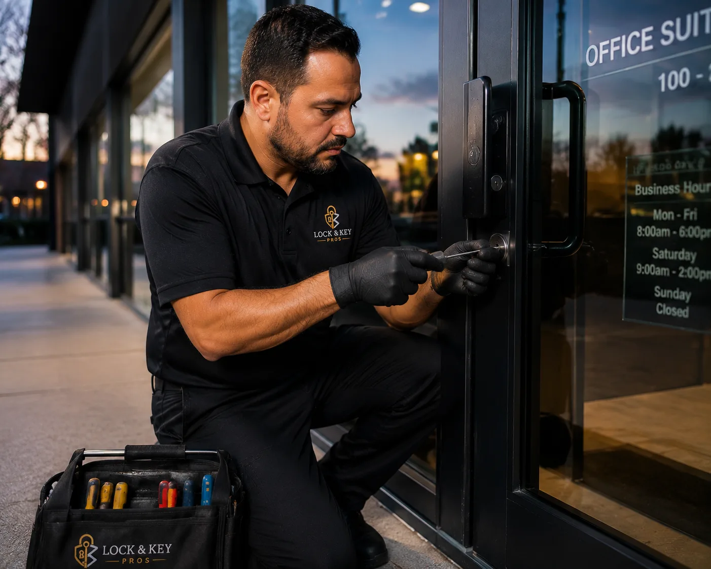 Locksmith responding to a commercial emergency lockout
