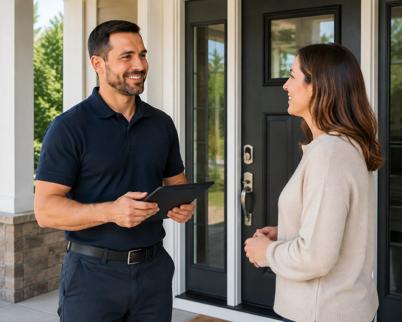 Locksmith assessing a door for a high-security lock upgrade