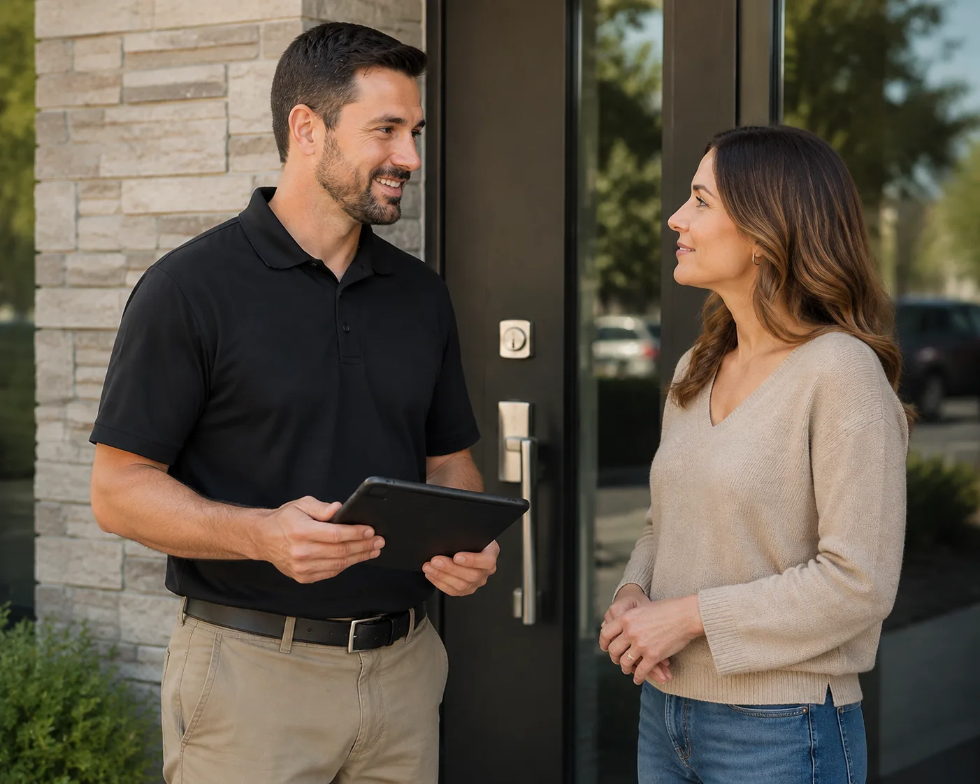 Locksmith assessing a property for high-security lock upgrades