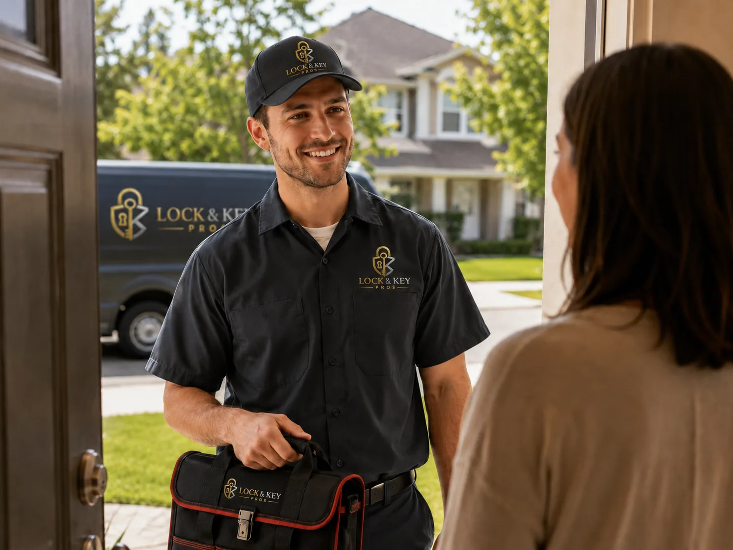 Residential locksmith helping with a house lockout