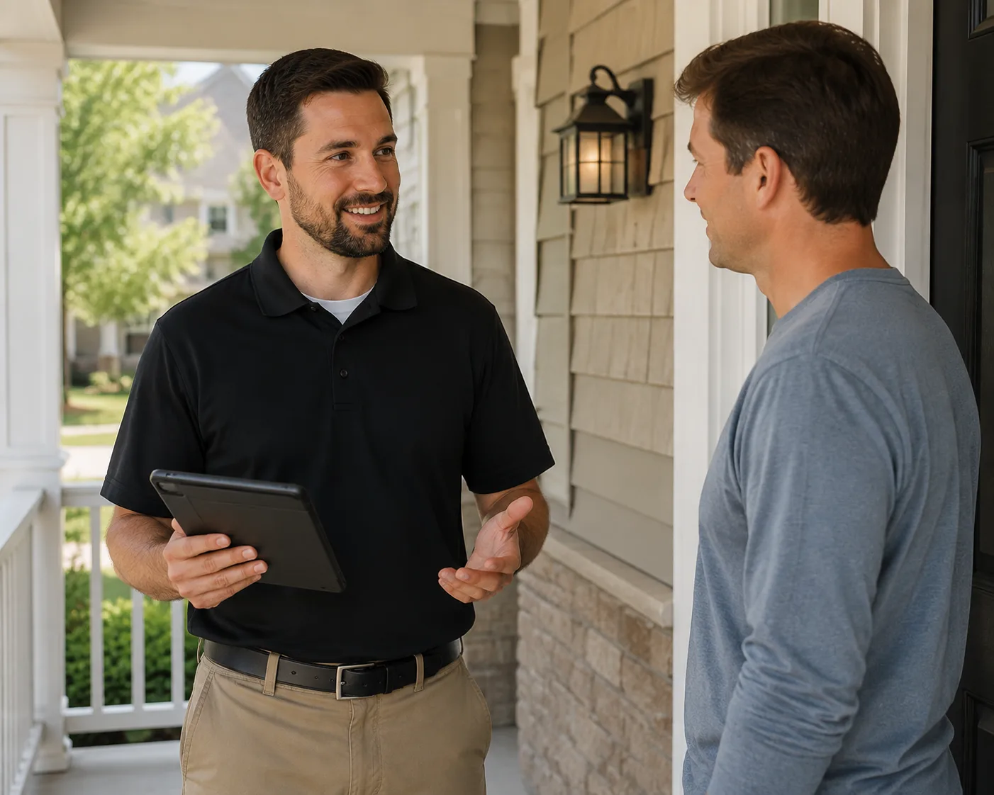 Locksmith assessing a residential lockout before service