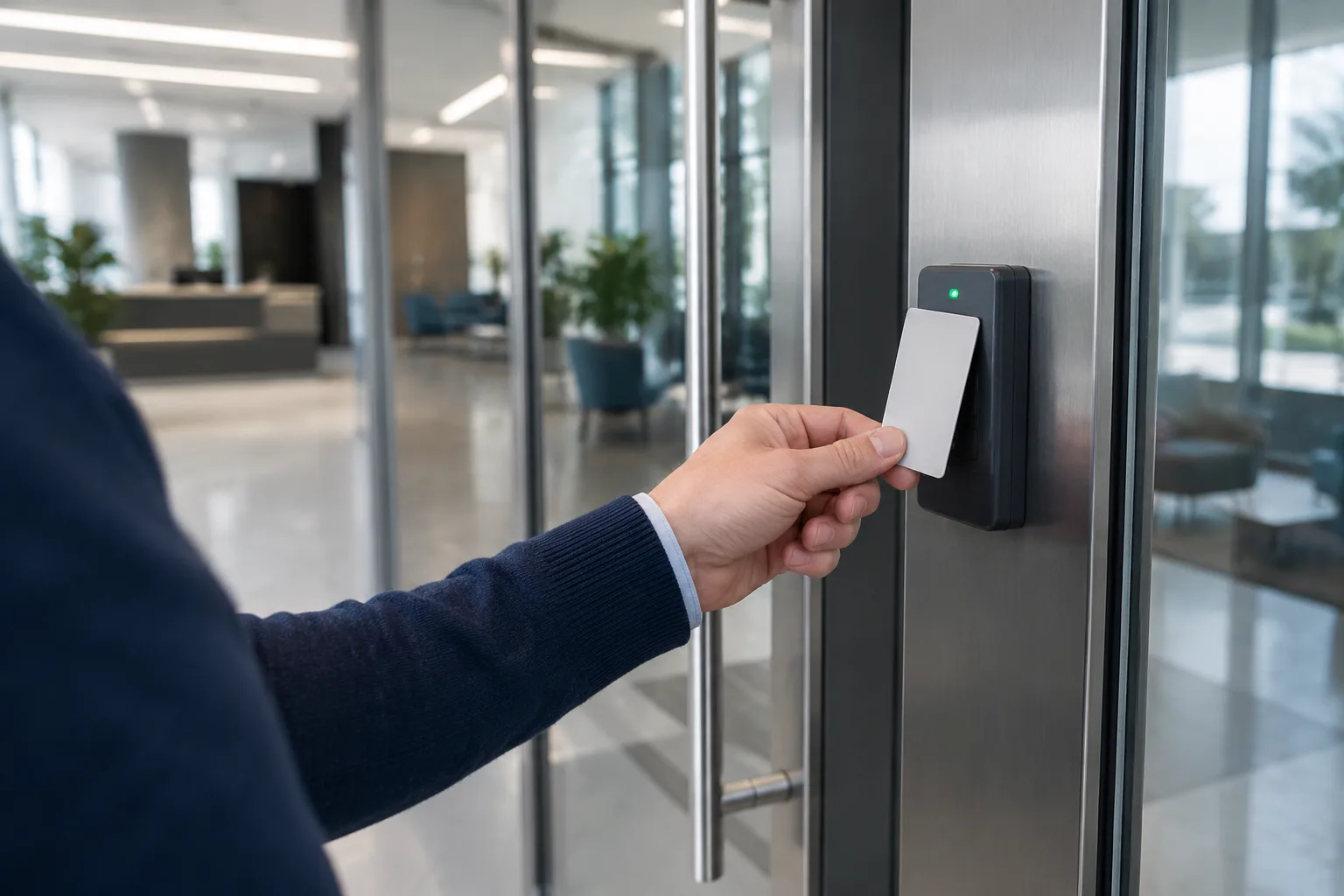 Commercial key card access system at an office door