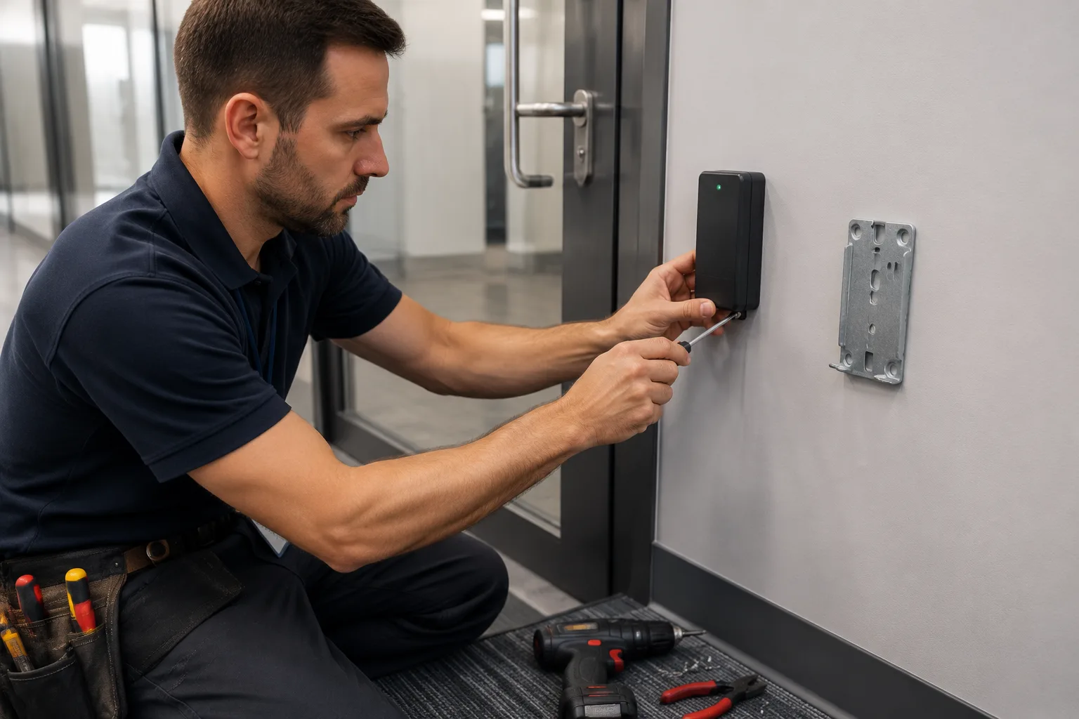 Locksmith testing a commercial key card system
