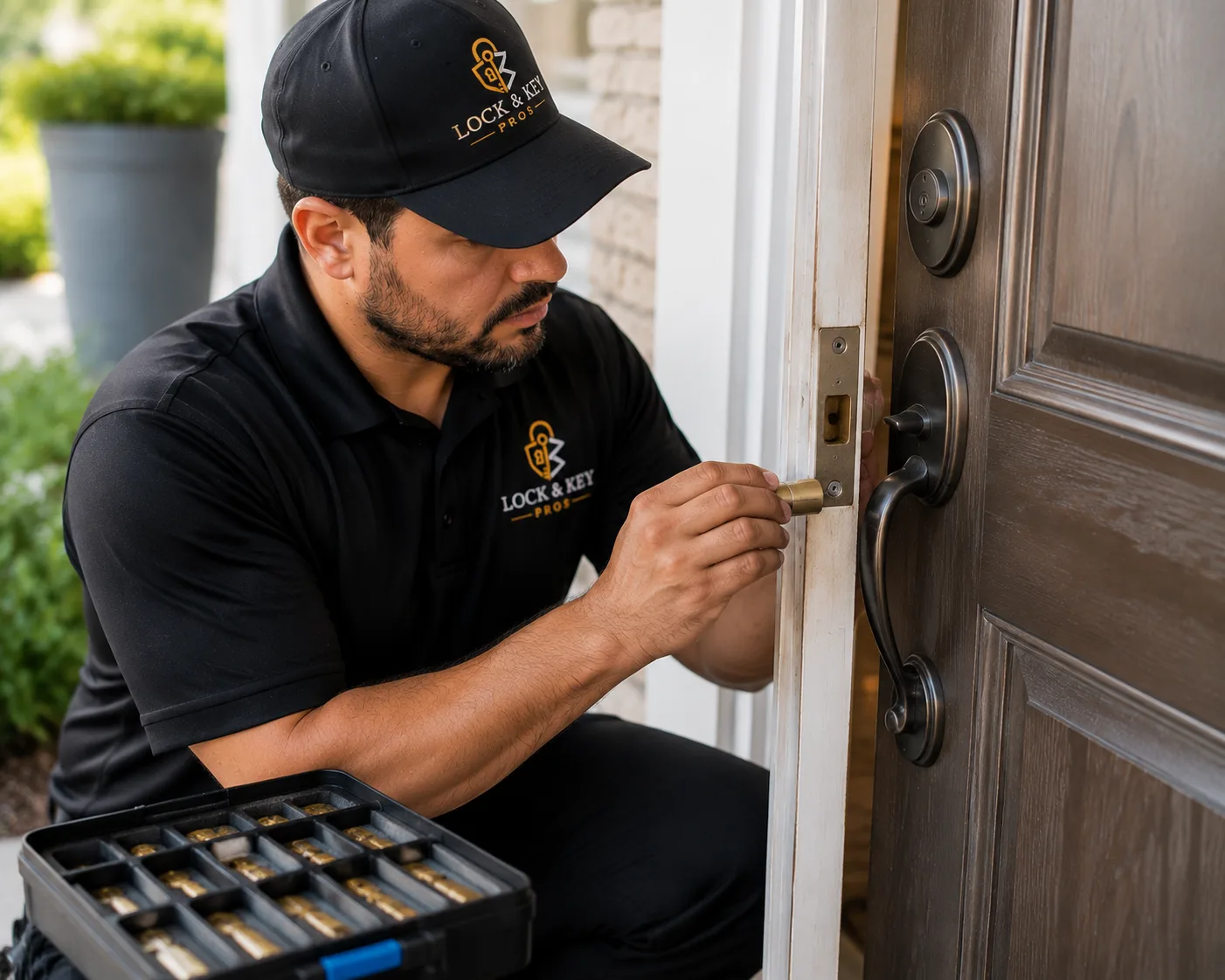 Locksmith rekeying a compatible door lock cylinder
