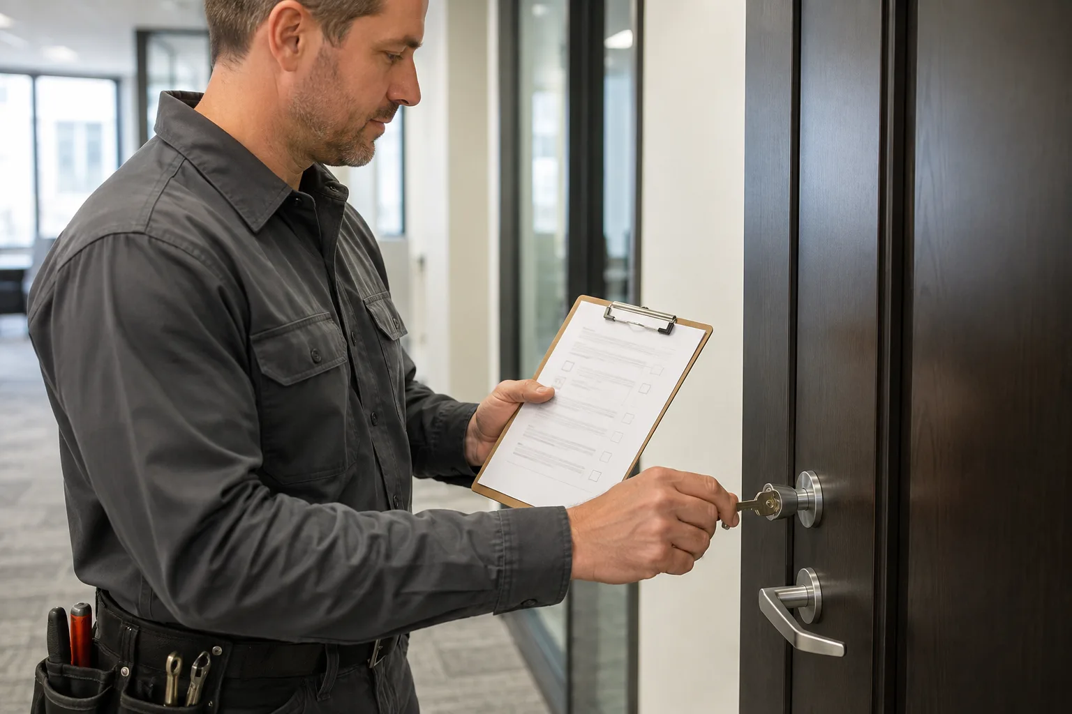 Locksmith testing a commercial master key system