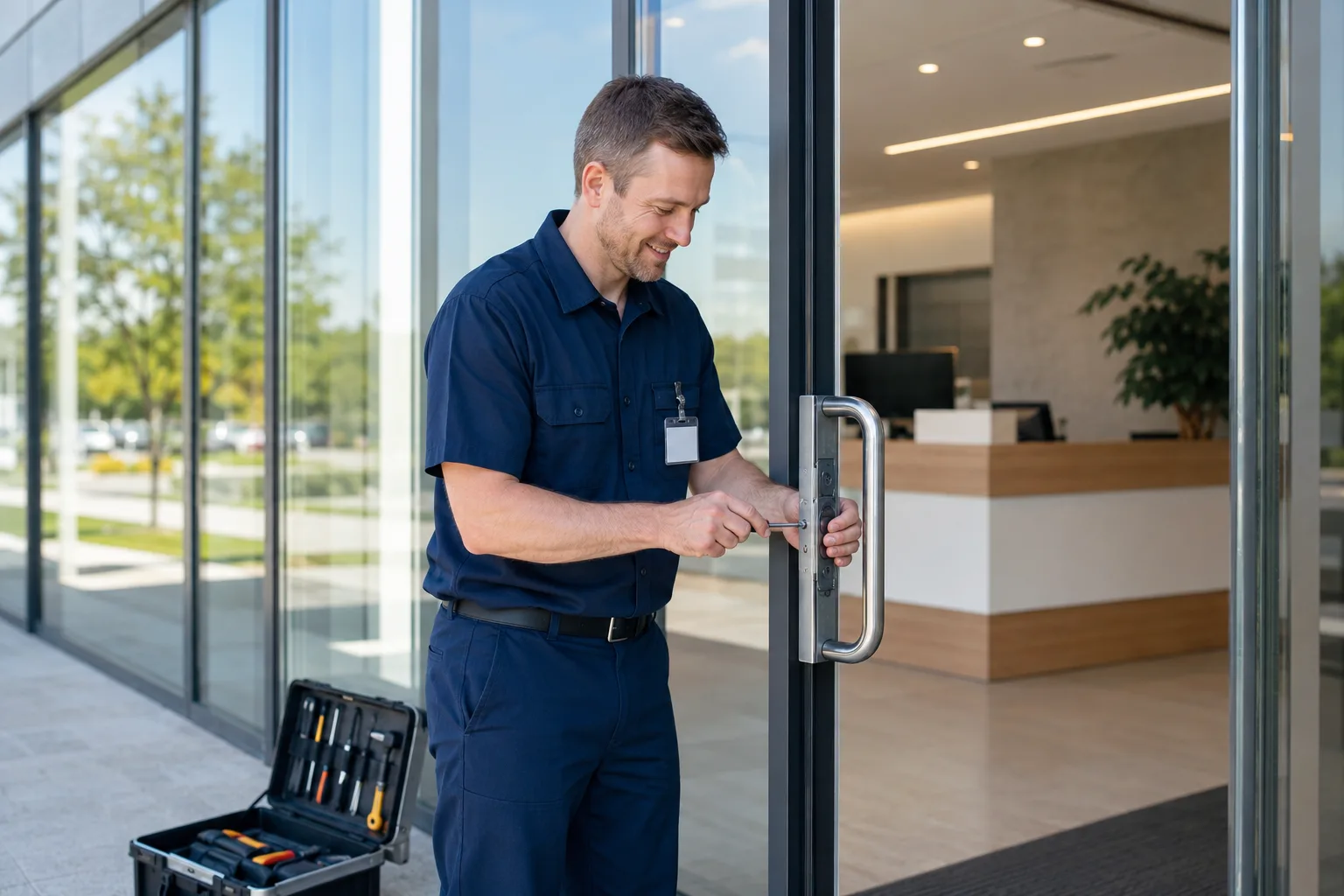 Commercial locksmith helping with an office lockout