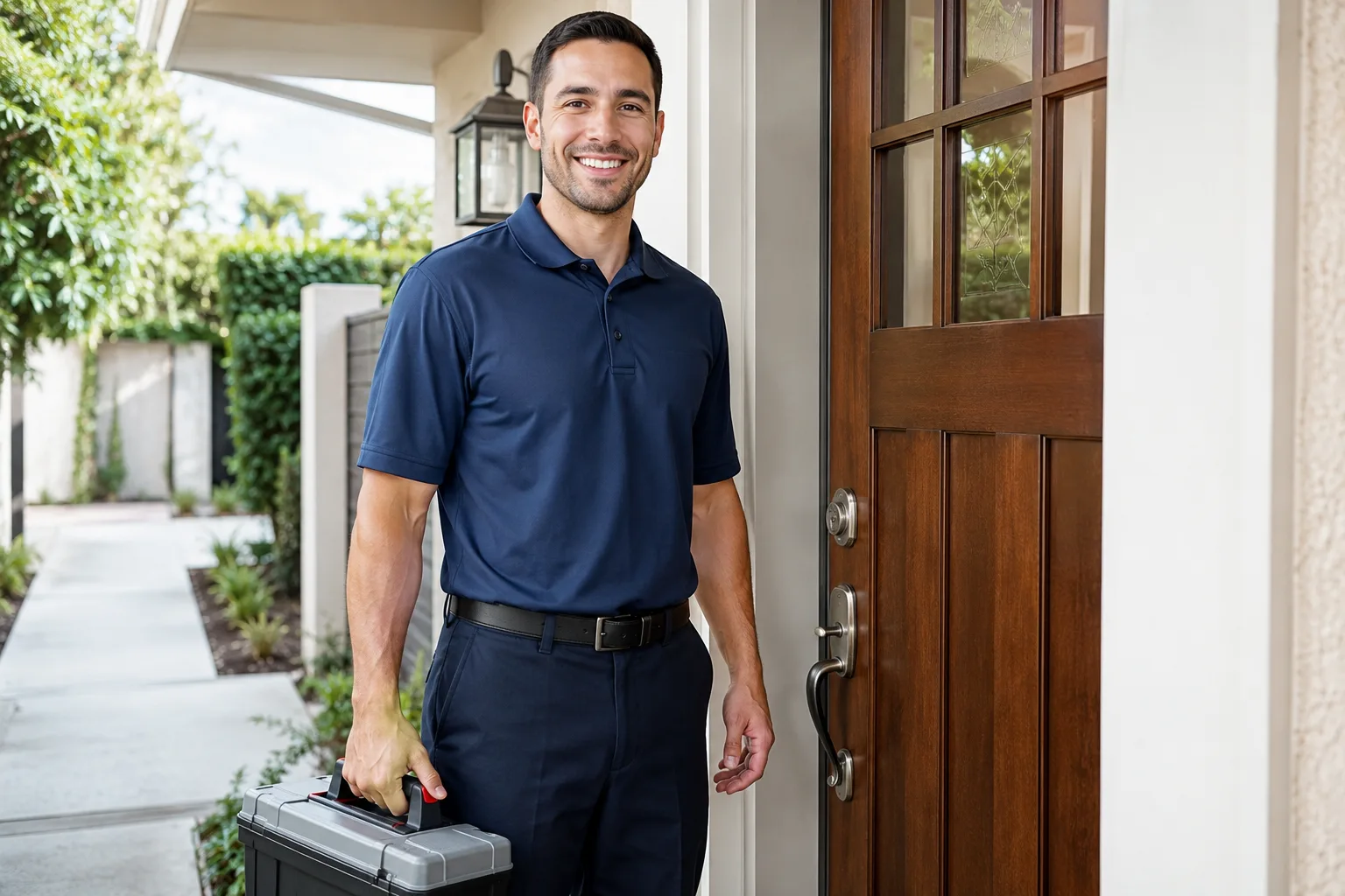 Residential locksmith servicing a front door lock