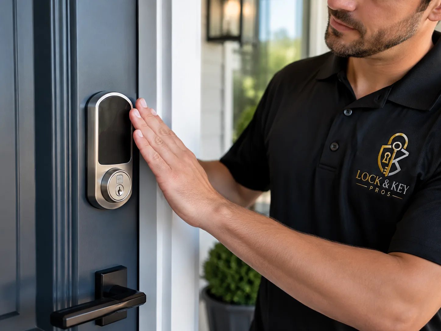 Smart lock installed on a residential front door